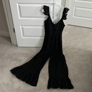 Olivaceous Black Linen Romper